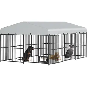 Outdoor Dog Kennel, Large Dog Enclosures with Waterproof Cover, Feeding Doors, Large Dog Kennel Outdoor for Garden Backyard 10×15×6FT