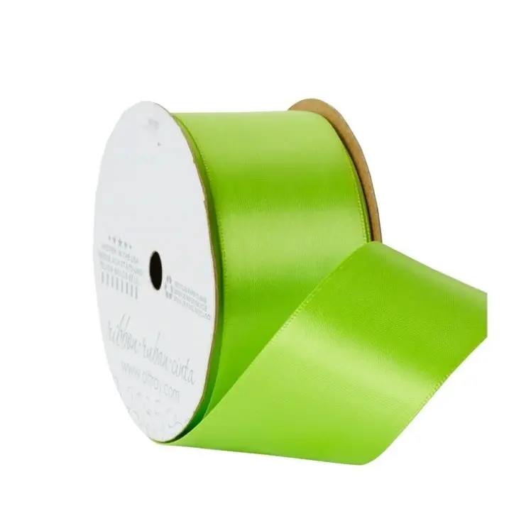 Ribbon, Chartreuse Green 1 1/2 inch Double Face Satin Polyester Ribbon, 12 feet