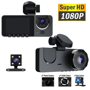 3-Channel Dash Cam, 1080P Car DVR with 32GB Memory Card，Wi-Fi Connected Car Dash Cam, Car DVR Hd Front of the car, inside the car, behind the car Gravity Sensor, Holiday Gift