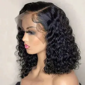13x4 HD Lace Front Wigs Pre Plucked With Baby Hair Natural Hairline 14 Inches Water Wave Glueless Short Bob Style Layered Wig 180% Density Loose Curly Hair Lace Closure Wig Heat Resistant Fiber Suitable for Women Ladies Daily Party Wear