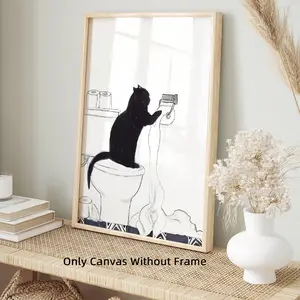 Black Cat & Toilet Paper Pattern Canvas Painting, Modern Funny Animal Wooden Wall Art, Wall Art Decor Modern Home Decoration for Home Living Room Bedroom, Ornaments