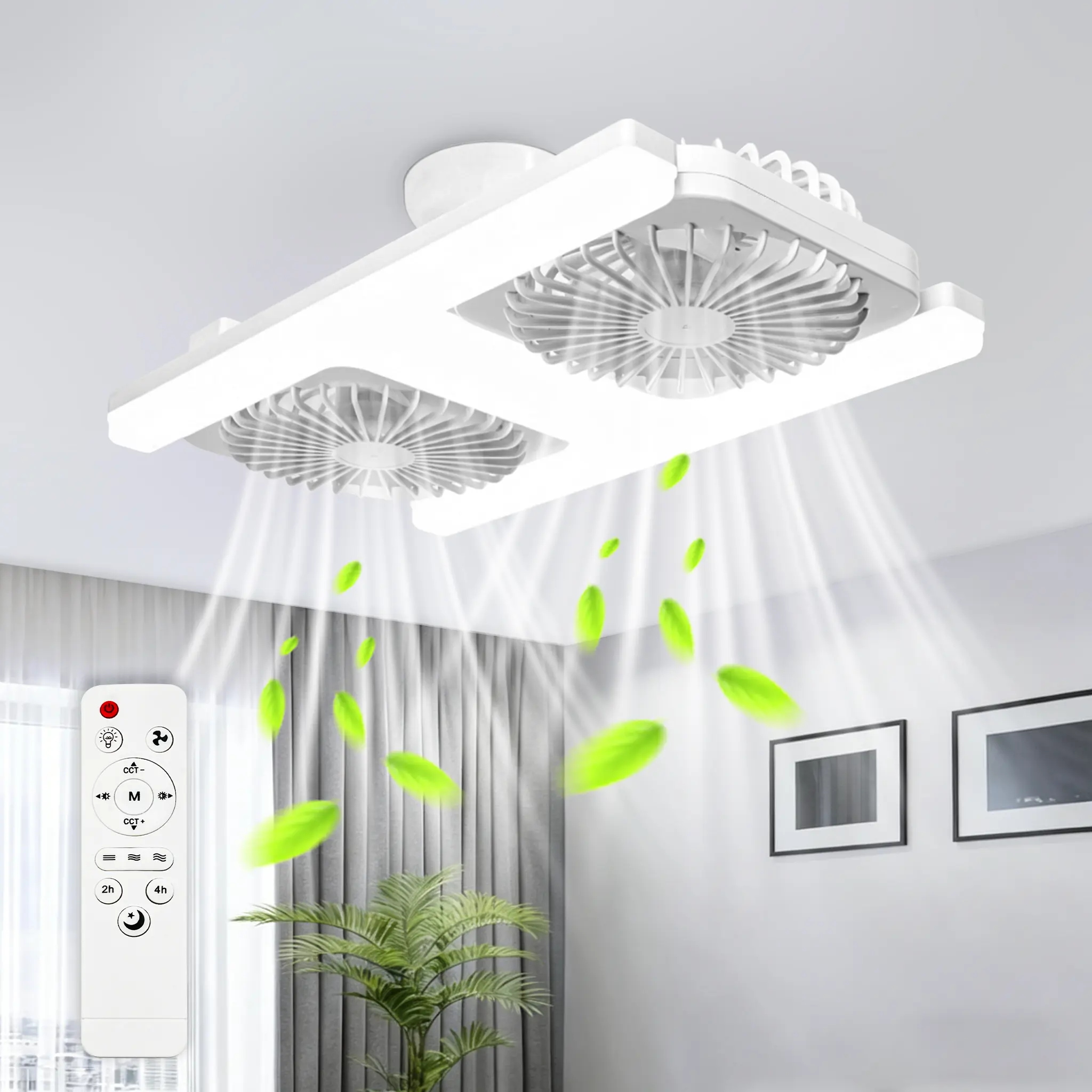 Double-Headed LED Ceiling Fan Light, Adjustable Fan Angle, E26 Socket for Easy Installation, Remote Control for Brightness & Wind Speed Adjustment, Ultra Quiet, Ideal for Living Room, Bedroom, Kitchen And More