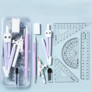 Clear Scale 9-piece Compass Ruler Set Measuring Ruler Student Math Drawing Tools Exam Kit for Elementary School Students