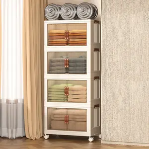 [24h to ship] LEEGO multi-layer folding storage cabinet with pulley storage box, dustproof storage box can store clothes, snacks, and miscellaneous items Household Organiser Transparent Installation Tool