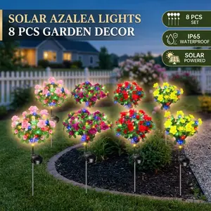 8 Pack Solar Azalea Flower Garden Lights, IP65 Waterproof Outdoor Decor