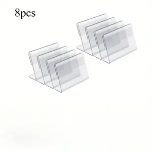 8pcs Mini Transparent Sign Display Rack, Horizontal Tilt L-shaped Plastic Business Card Price Card Label Counter Stand, Suitable For Office, Store, Restaurant