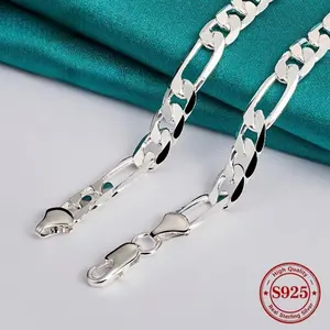 925 Silver-plated Figaro Necklace, Independent Studio Design, Italian Craftsmanship, Fashion Minimalist, Perfect For Gift-giving, Valentine'S Day, 8mm Wide,Highquality Craftsmanship, Fashion Jewelry