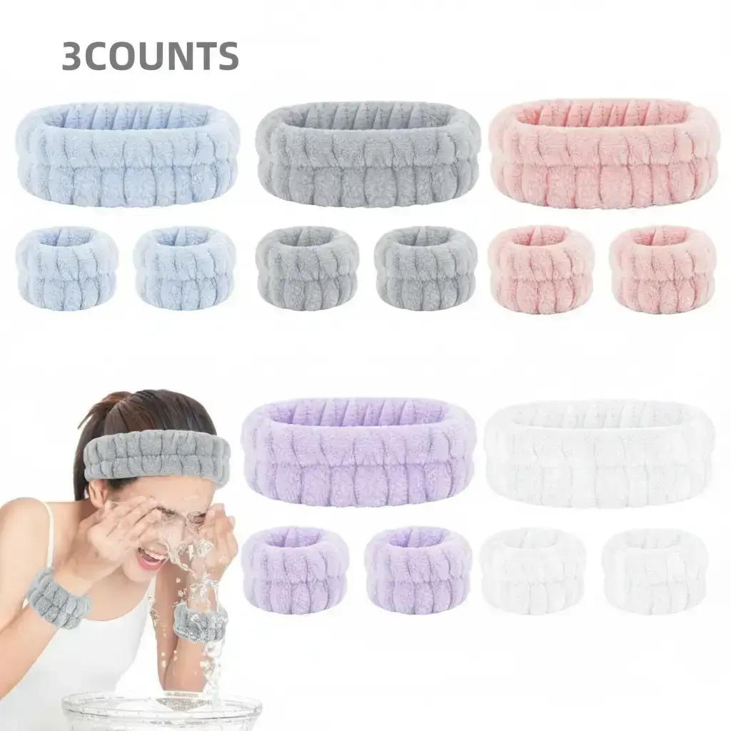 3pcs Spa Headband Yoga Hairband Face Wash Wristband Face Washing Headband Facial Headband Set