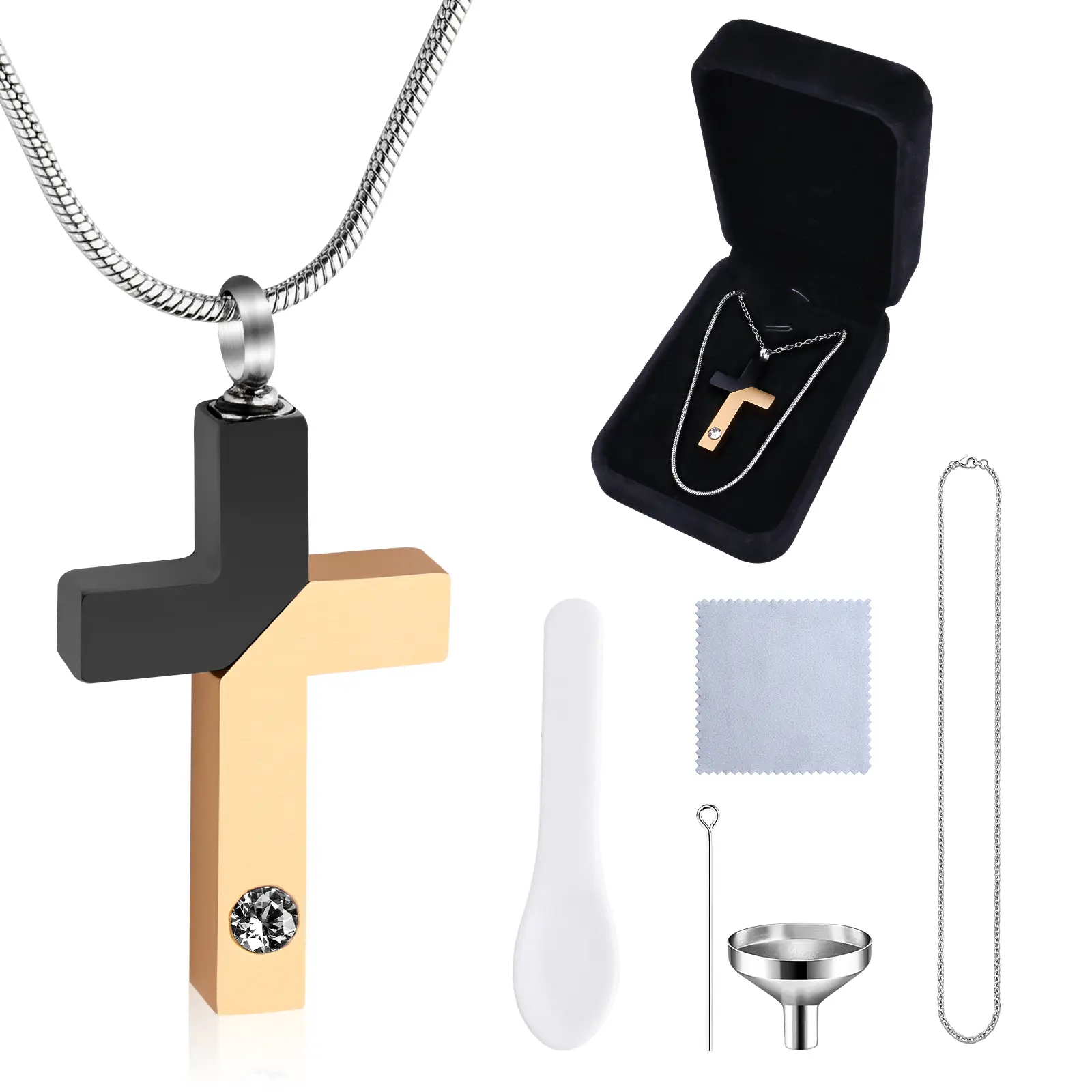 Cremation Cross Necklace for Ashes Stainless Steel Cross Urn Pendant Ashes Holder Memorial Jewelry for Women Men