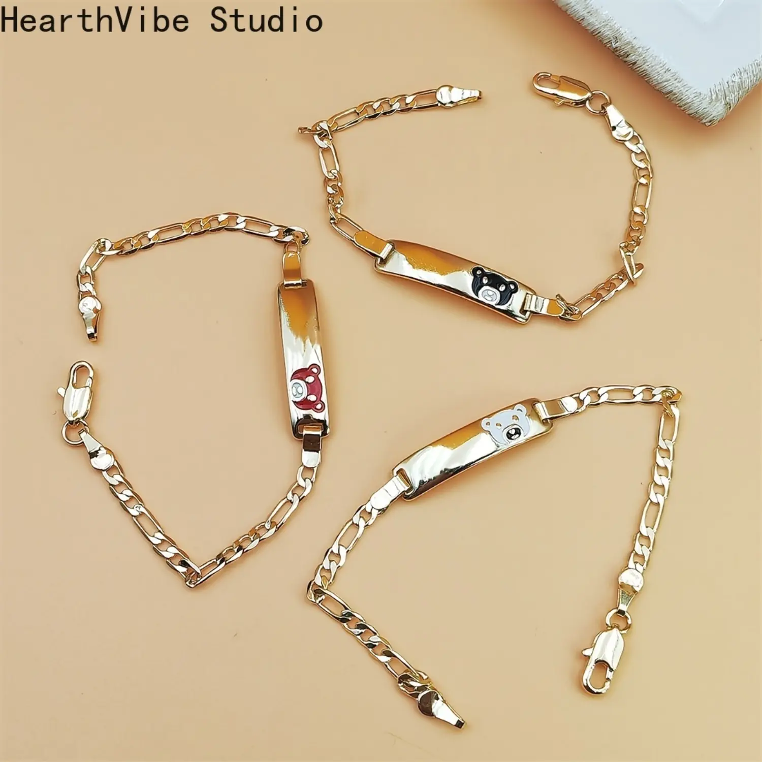 Dainty Gold Plated Bear Bracelet for Teens, Trendy Stackable Friendship Chain for Juniors, Cute Wrist Jewelry for Daily Wear, Gold Plated Bracelet, Companion Bracelet, Gold Plated Bands