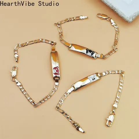 Dainty Gold-Plated Bear Chain Bracelet (PS015201) - Unisex Stackable Charm Wrist Jewelry, Cute Daily Wear Sports Wristband Companion for Teens (Gold Plated Bracelets)
