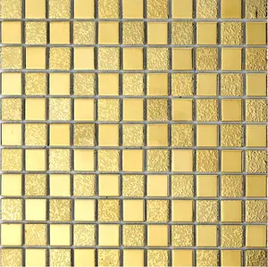 Gold Porcelain Tile Square Grid Pattern Glazed Ceramic Mosaic Bathroom Shower and Kitchen Backsplash Tiles Decor Decorative Set Glossy