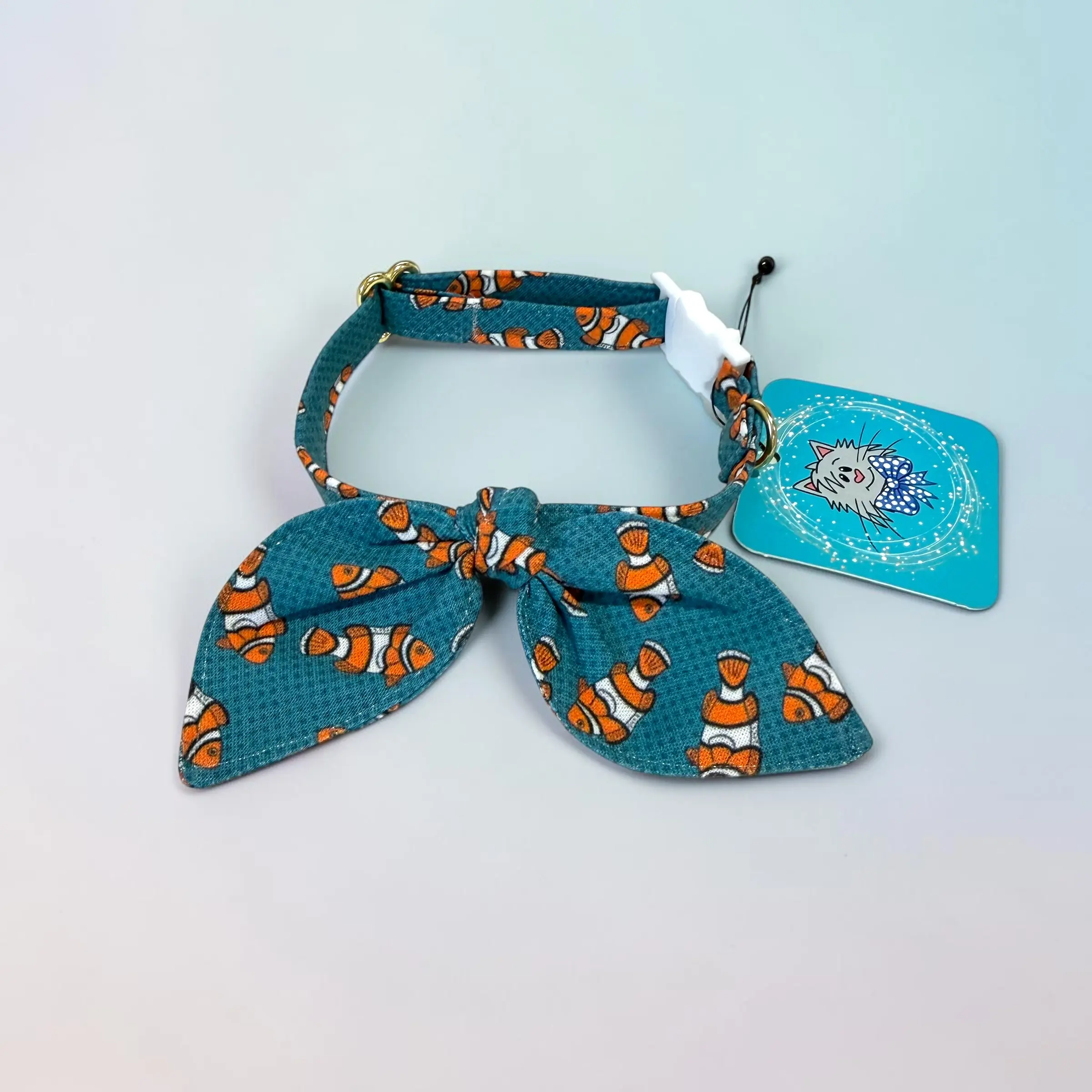 Charming Cotton Breakaway Cat Collar Set - Adjustable Handmade Collar with Bunny Ear Bow, Fish Accent - Ideal for Birthdays, Adoption Celebrations, Collars