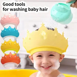 Adjustable Baby Silicone Shower Cap, Cute Cartoon Crown Design, Soft Non-Toxic Bath Hat, Safe Fun Baby Bath Accessories