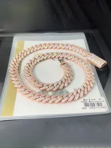 Luxury Hip Hop Rap Cuban Chain, 2 Rows Full Diamond, Rose, Full diamond, Unisex, Easter Thanksgiving Gift