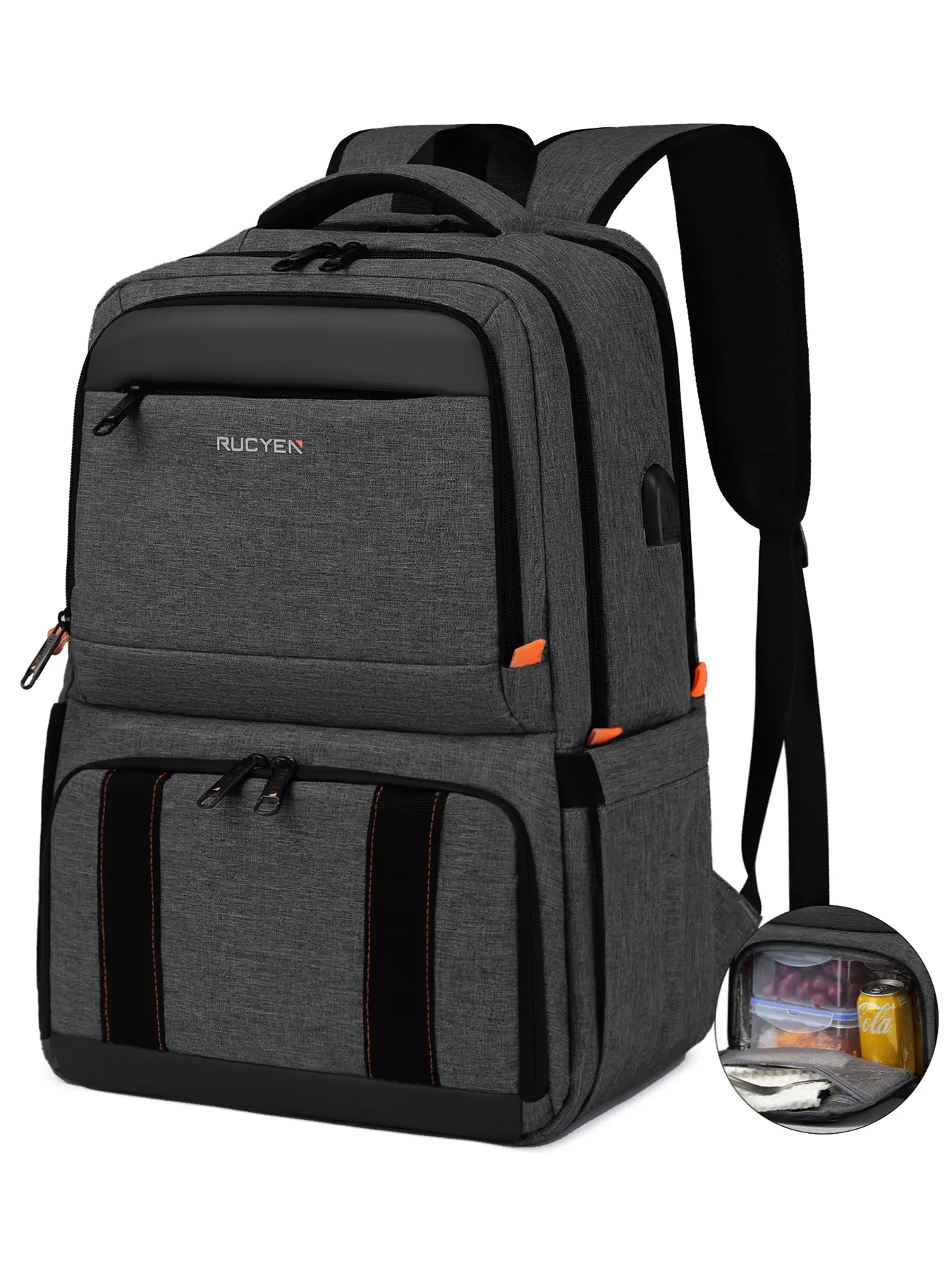 backpack with cooler and laptop sleeve MATEIN Men Backpack, Gray Insulated Lunch Bag Fits 17" compartment cooler backpack for teams Oniva 42-Can On-the-Go Roll-Top Backpack