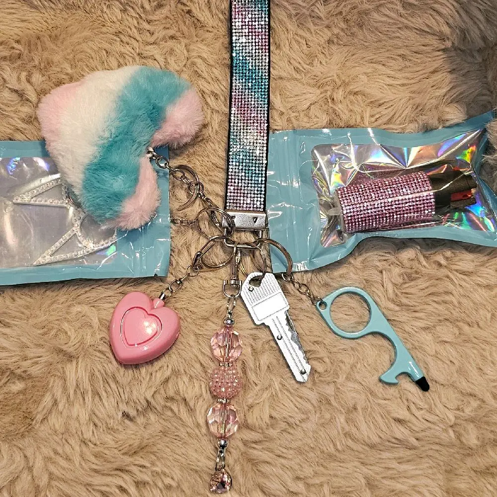 Sparkle Keychain Set - Pink, White, and Light Blue Decorative Keychains for Daily Use