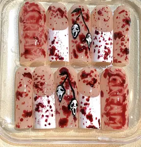 Halloween Horror Press On Nails | Scream Ghost Face Blood Splatter Nail Set | Handmade Scary Fake Nails for Spooky Season