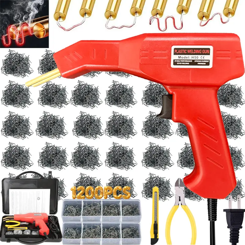 Plastic Welder Kit, 1200PCS Staples, Hot Stapler for Bumper Repair Rust-Resistant Stainless Steel Staples, Built-in LED, Ergonomic Grip, for PP ABS PLA, 110V Safe Design