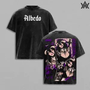 Albedo Tee Washed – Overlord Washed Anime Manga T-Shirt, Vintage Washed Guardian Overseer Graphic Tee, Unisex Oversized Streetwear Shirt, Great Tomb Succubus Anime Aesthetic Tee, Gift for Overlord Fans