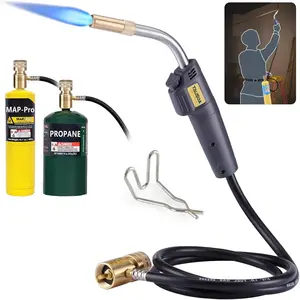 MAPP Map Gas Torch Kit with Self-Ignition - Soldering Propane Torch with 4.9ft Hose, 25,000 BTU Flow Head, CGA600 Compatible for Brazing Pipe Welding HVAC Plumbing DIY
