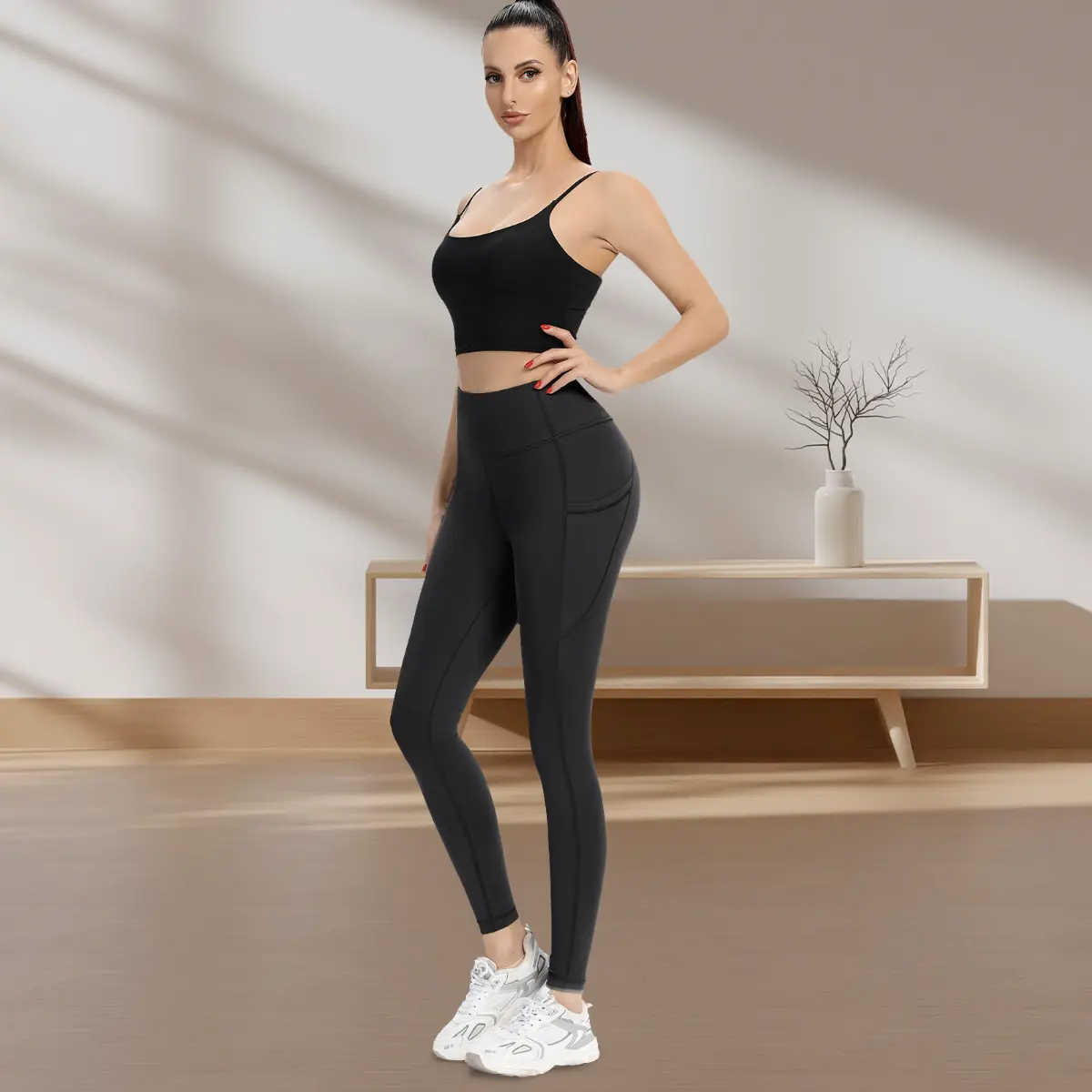 Women's 7/8 High Waist Spandex Yoga Pants with Pockets - Quick Dry, Eco-Friendly, Water-Resistant Women's Clothes for Fitness, Athletic Wear