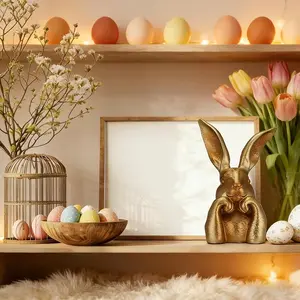 Elegant Rabbit Figurine Table Centerpiece, Large 8-Inch Vintage Golden Resin Bunny Statue, Perfect Easter Collectible Gift