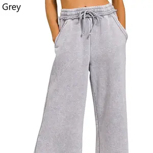 ACID WASH FLEECE PALAZZO SWEATPANTS