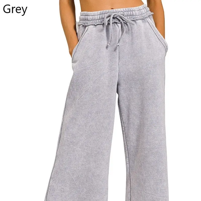 ACID WASH FLEECE PALAZZO SWEATPANTS