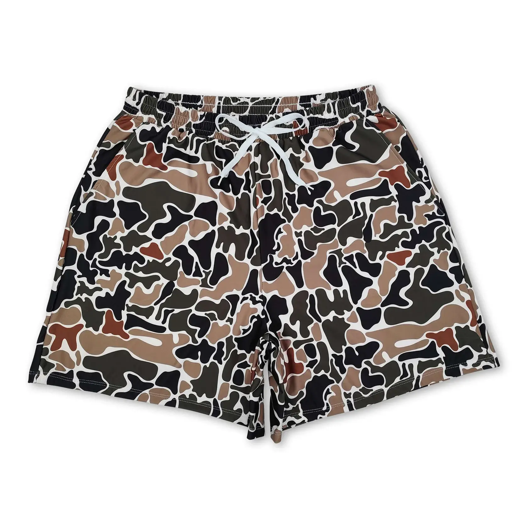 Adult Camo Duck Print Swimming Shorts - Camo Swim Trunks with Pockets, No Net Panties Inside, Run Slightly Large, Check Size Chart