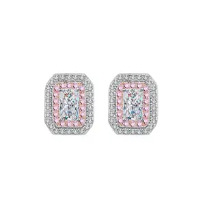 1 Carat Moissanite and Zircon Contrast Geometric Stud Earrings