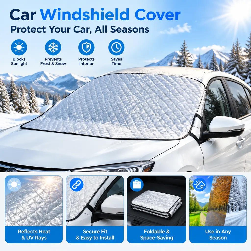 Car Windshield Sun Shade Cover - Foldable UV-Reflective Front Window Protector for Sedan, SUV, Truck