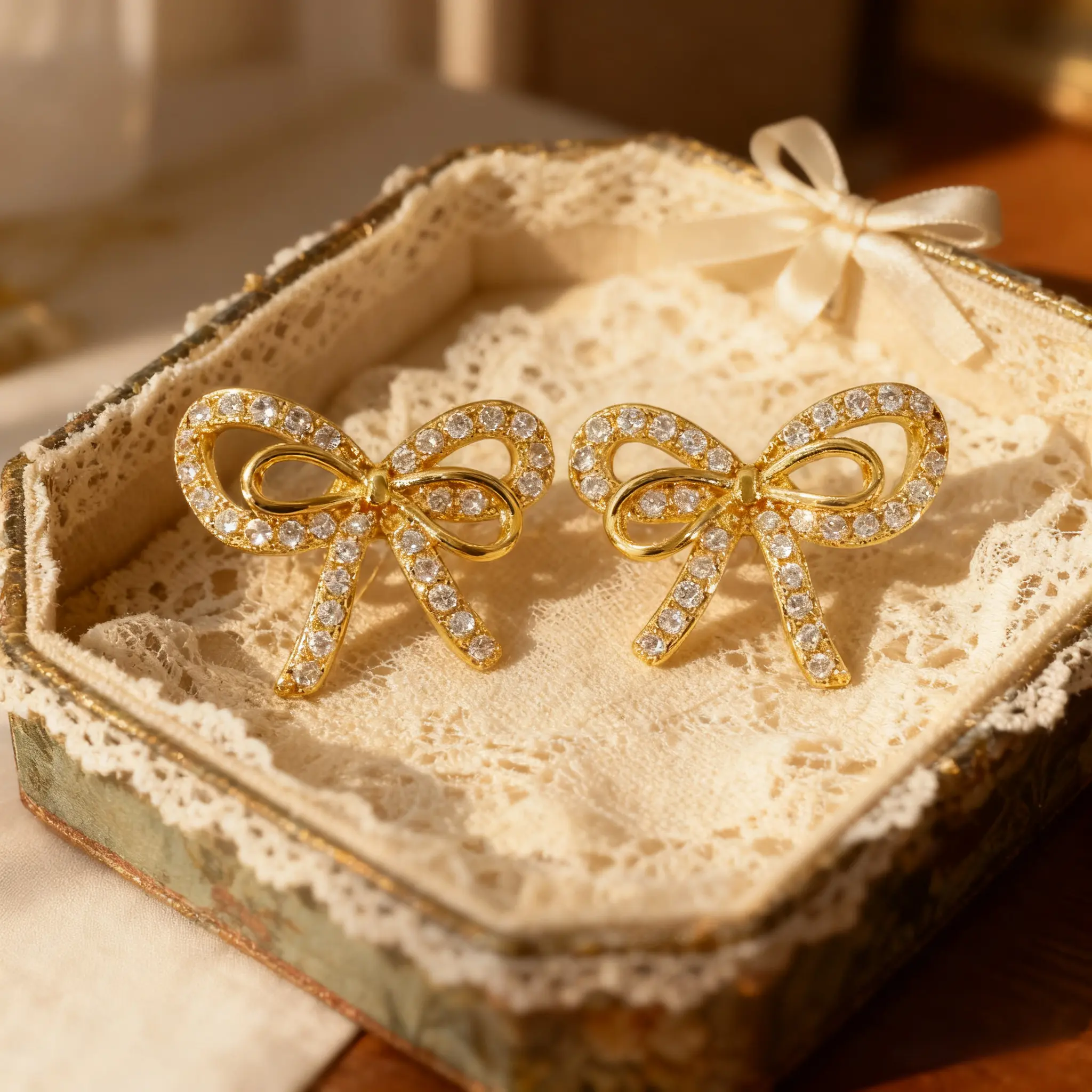 Rhinestone Bow Stud Earrings (1 Pair)! Trendy All-match Women's Wedding Anniversary Gift
