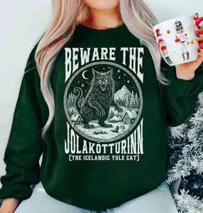 Beware the Jolakotturinn Icelandic Yule Cat Sweater – Creepy Christmas Nordic Folklore Cat Graphic Cozy Winter Crewneck, Full