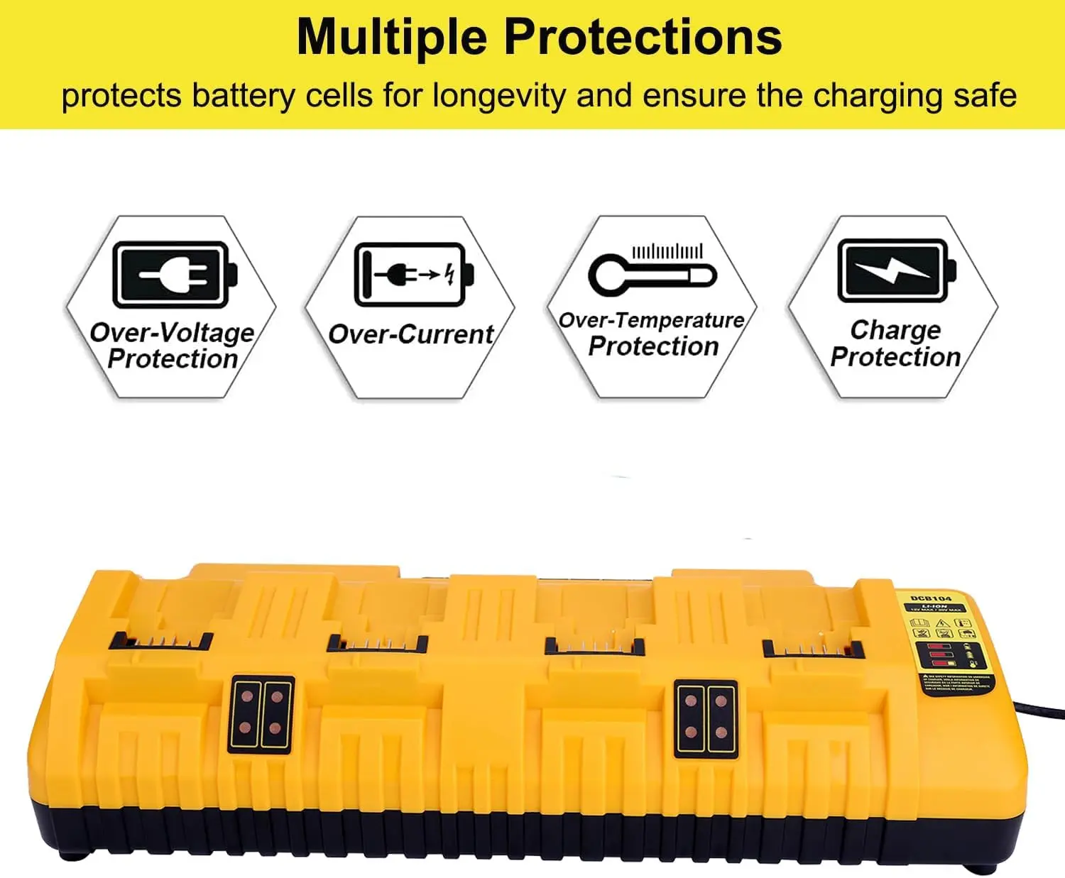 DCB104 4 Port Multi Rapid Charger Compatible with Dewalt 12V, 20V, and 20V/60V MAX Batteries DCB606 DCB609 DCB208 DCB206 DCB204 DCB203 DCB201 DCB200, Compatible with Dewalt Charger Station DCB104