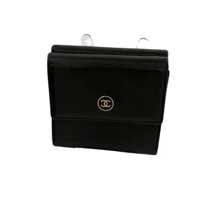 Pre-owned CHANEL Lambskin Leather Wallet Compact Flap – Black Leather with CC Logo Classic Design