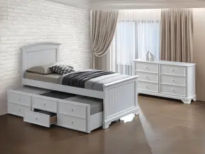 Fanton Captain Bunk Bed with Trundle and 3-Drawer Storage | Transitional White By FOA