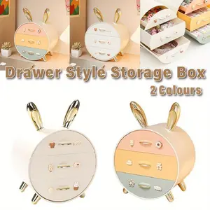 1pc Drawer Type Cosmetic Storage Box, Rabbit Decor Makeup Storage Case, Large Capacity Skincare Stationary Storage Container, Multi-Functional Makeup Storage Organizer, Vanity Decor for Business