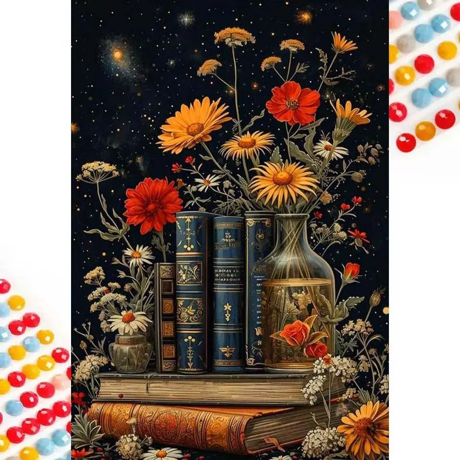 5D DIY Full Drill Round Diamond Art Painting Kit, Floral Night Sky Mosaic Canvas Art, Home Wall Decor Gift for Birthday, Anniversary, Crafts, Handmade Gifts