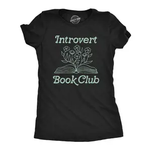 Womens Introvert Book Club T Shirt Funny Cute Book Worm Reading Lovers Tee for Ladies Funny Womens T Shirts Cute Vintage Fashion Casual Ladies T-Shirt Gift Introvert Tops for Women Funny Nerd Top Women's Black -