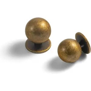 Set of 12 -Sleek Round Antique Brass Cabinet Knobs - Retro and Minimalist Hardware for Stylish Home Enhancement - 1 Inch Diameter
