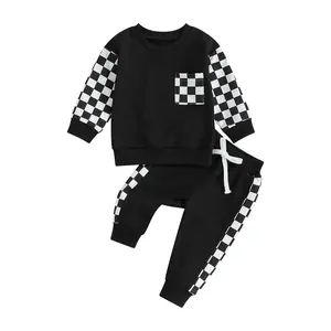 Fall Winter Toddler Baby Boy Clothes 2Pcs Color Block Crewneck Sweatshirt and Pants Sweatsuit Little Boy Clothing