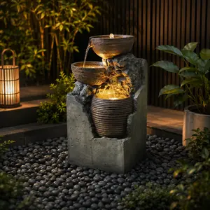 Tankana Summer Fountain Electric Outdoor Rock Waterfall Fountain with LED Lights, Cascading Water Feature for Garden, Patio, Backyard, Porch & Indoor Home Decor