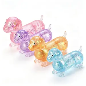 2 Pcs Squishies Anxiety Fidgets - Upgraded Sparkly Dachshund Gel Stretch Balls, Cute Mini Sausage Dog Stress Relief Toys with Faces, Gifts for Kids summerwins,summerwins