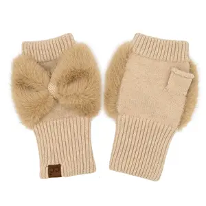 C.C Luxe Faux Fur Bow-Accent Fingerless Gloves for Women – A Trendy and Cozy Accessory for Stylish Warmth and Versatile Comfort short glove winter