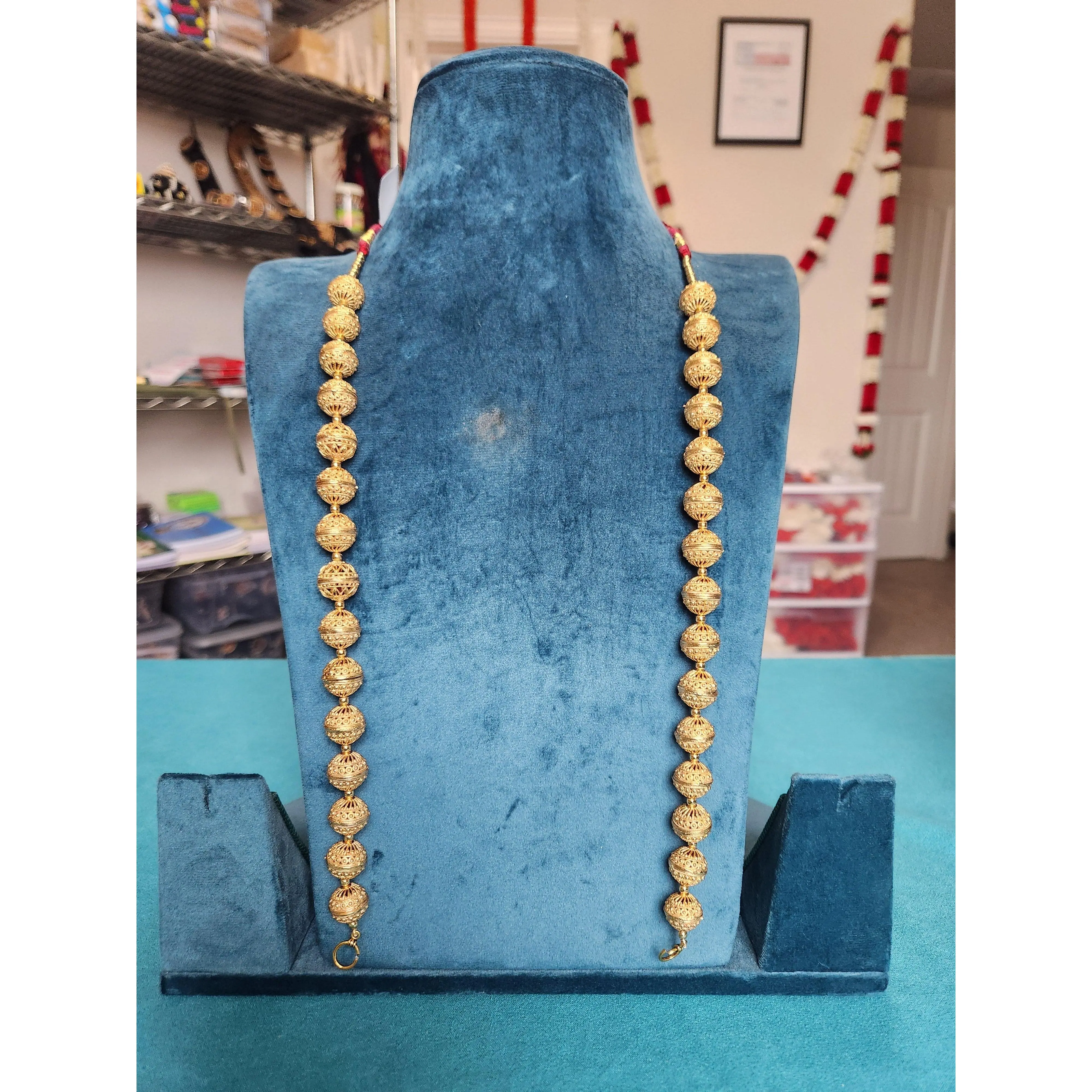 Gold Ball Light Weight Long Haram | Original Temple Jewelry