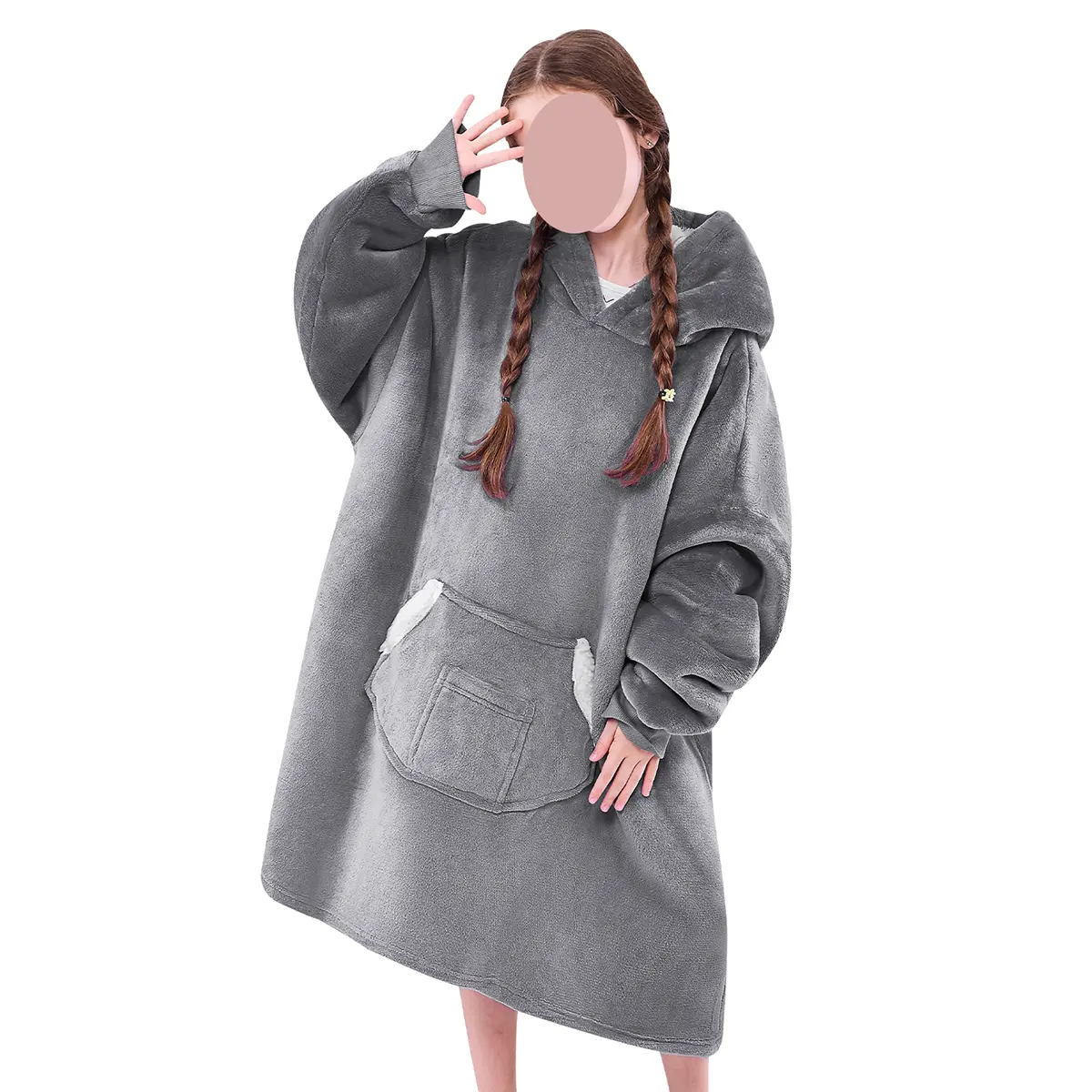 Cozy Wearable Blanket Hoodie for Boys & Girls - Sherpa Oversized Hooded Blanket with Pocket, Perfect Gift for Christmas, Birthdays & Family Relaxation (Age 5-15)