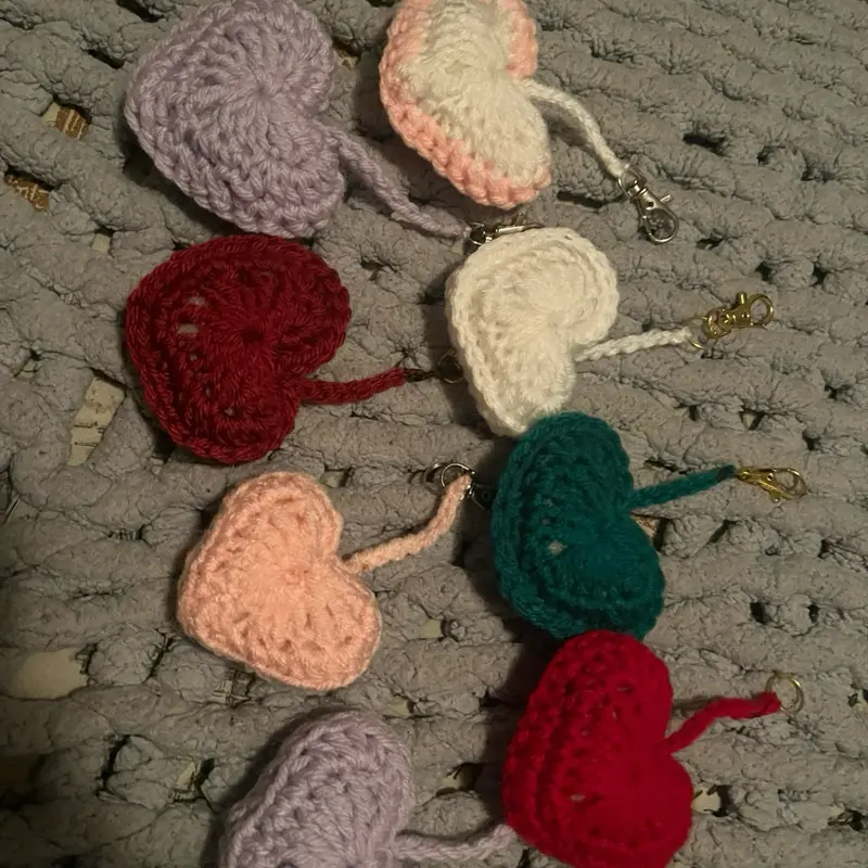 Crochet Heart Keychain, Compact Handmade-Homemade Stylish Unisex Fashion Accessory Costume Jewelry