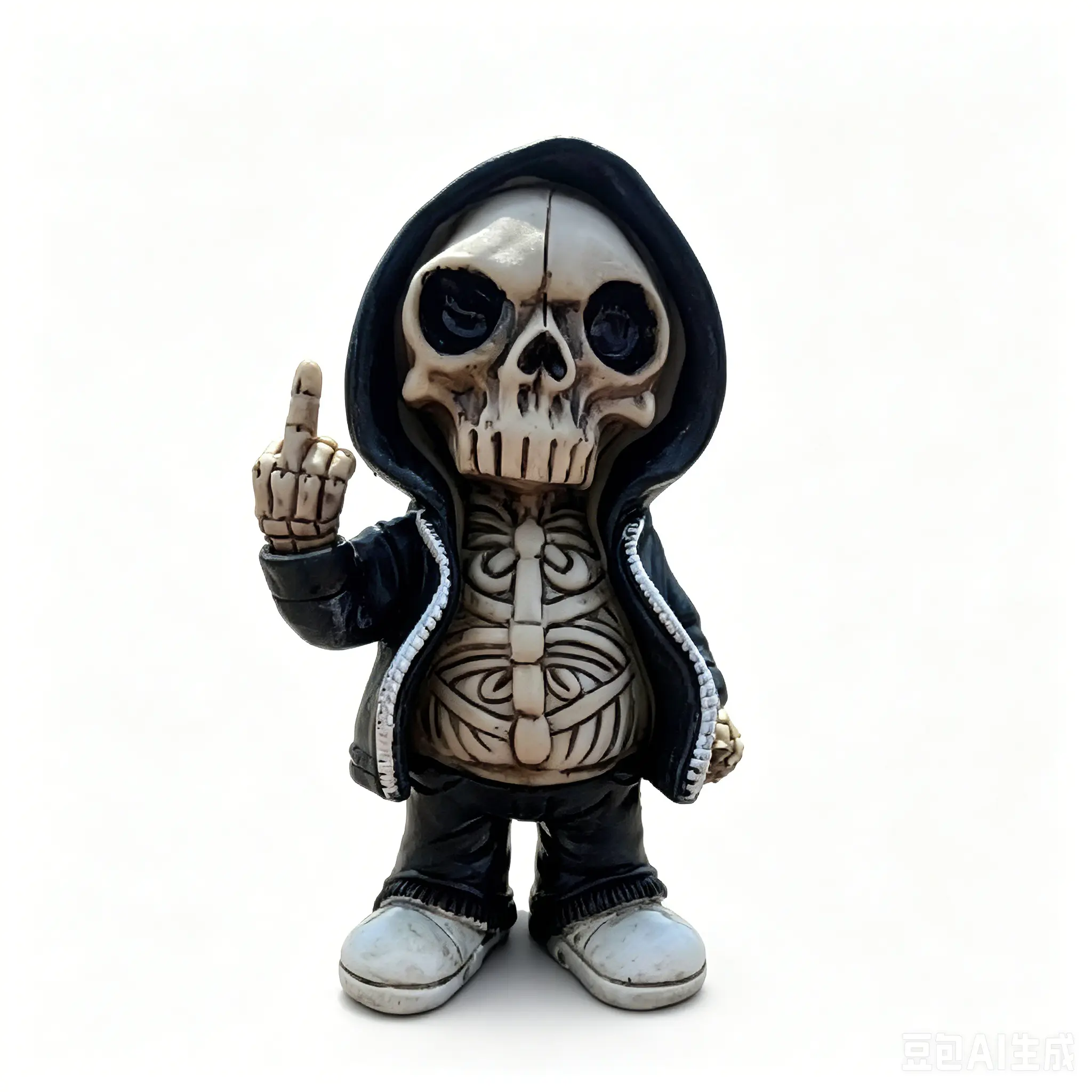Rebel Middle Finger Skull Synthetic Figurine - Lightweight Goth Punk Vibe Car Interior Dashboard Decor, Halloween Desk Ornament, Bedroom Shelf Accessory, Unique Gift for Rule Breakers, 12Cm X 6Cm X 7Cm
