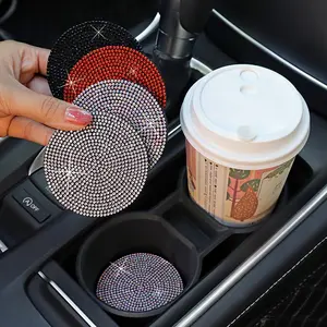 2PCS Diamond inlaid car water cup pad, car storage compartment pad, car interior decoration circular silicone anti slip pad, soft rubber full of diamonds, Car Accessories Women